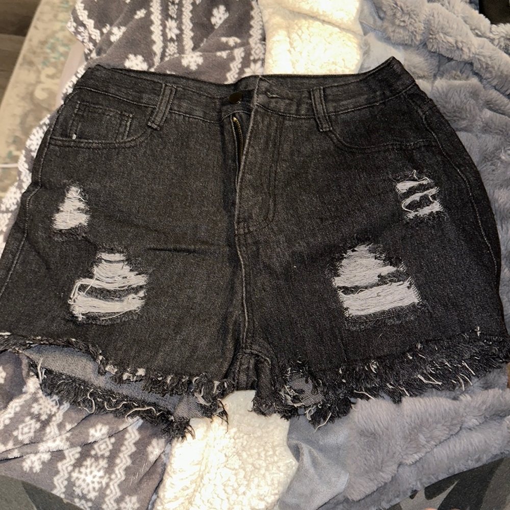 black jean shorts